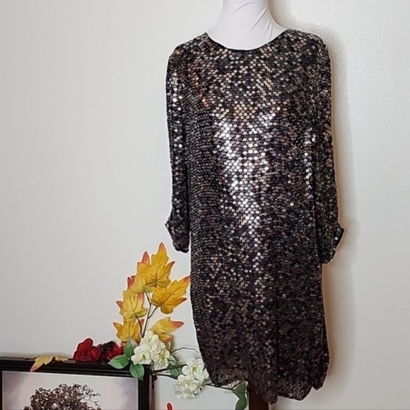 Parker NY Sequin Black Copper Dress Silk Evening Special Occasion - Picture 8 of 15